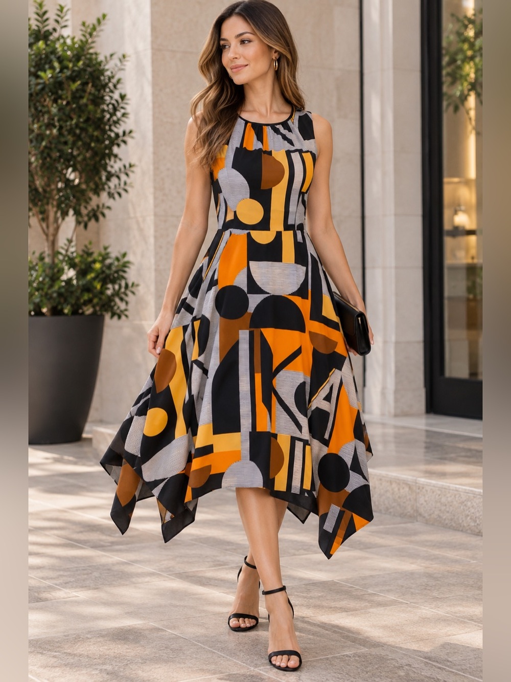 Karl Lagerfeld Paris Size 4 Abstract Geometric Asymmetrical Hem Dress